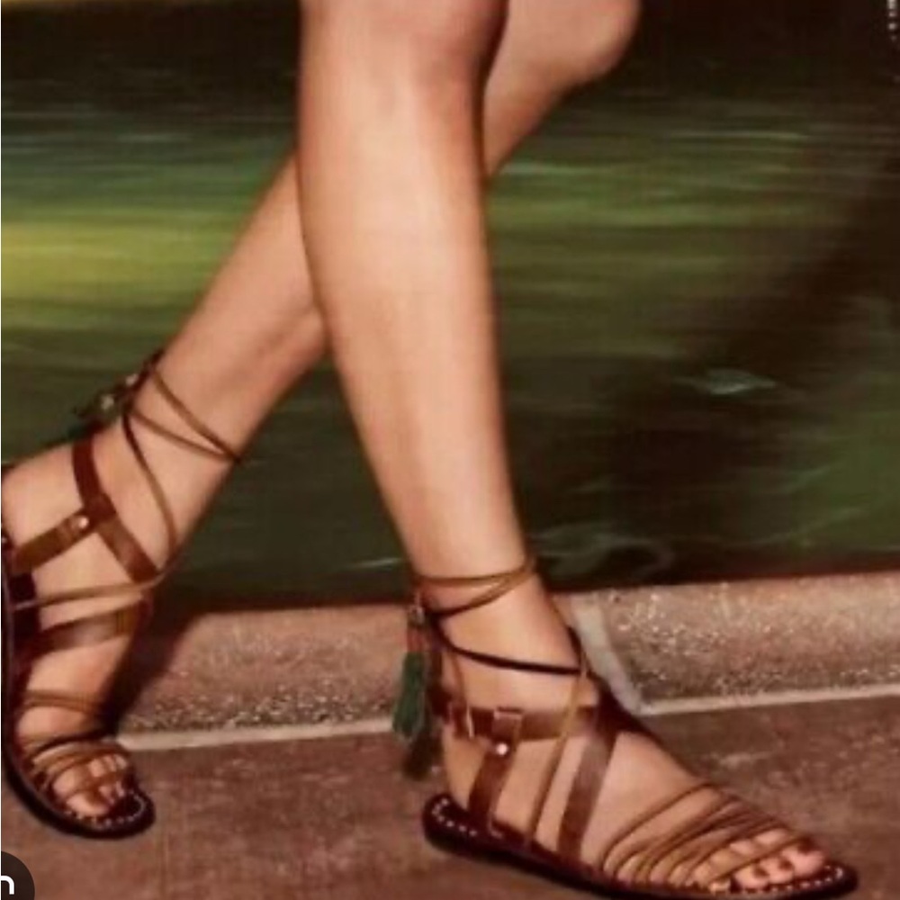 Free People Brown Gladiator Sandals with Lace-Up Design